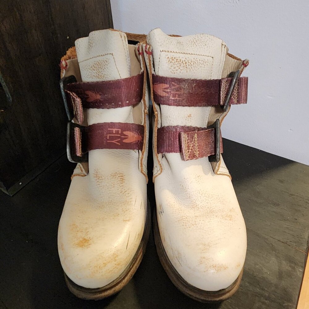 FLY LONDON  “Kiff” Distressed Dystopian Motorcycle Boots Size 38 (EU), 7.5-8 (US